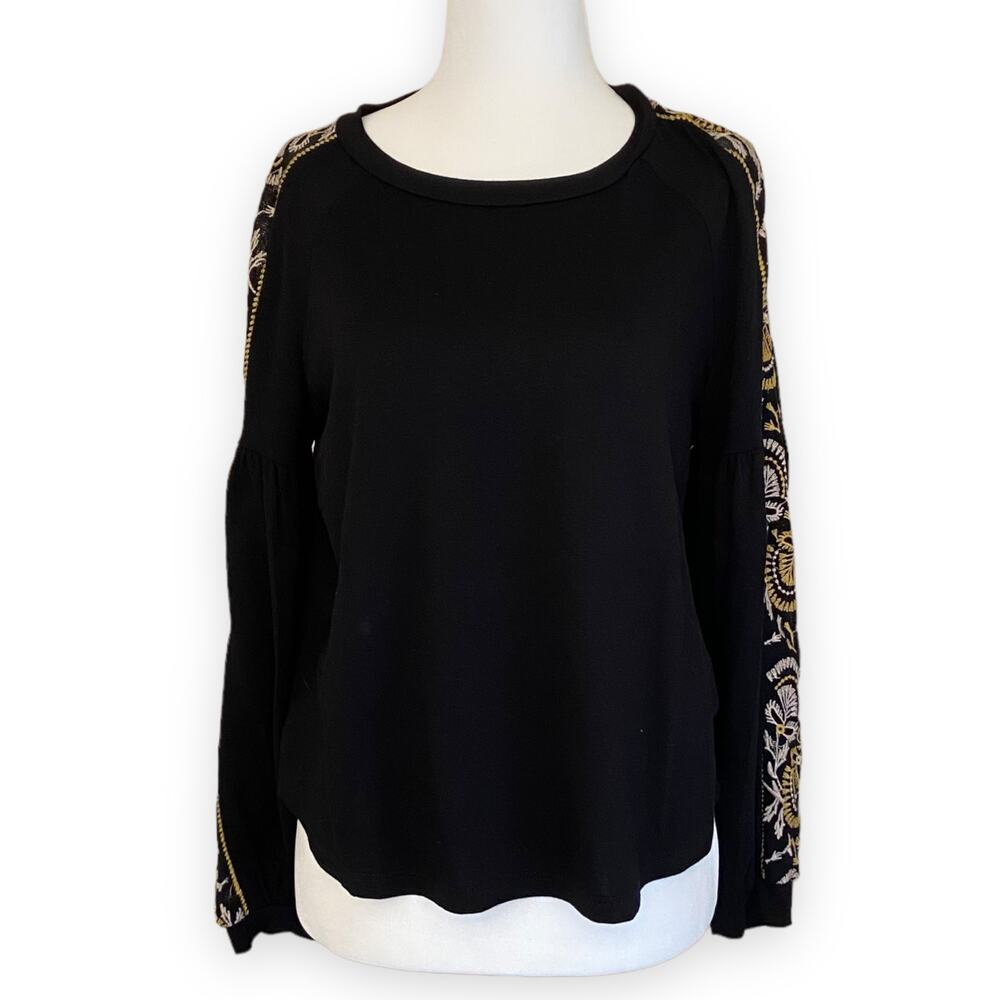 W5 Long Sleeve Black Embroidered Sleeve Top